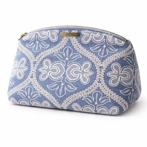 Revive Vintage Blue Embroidered Boho Cosmetic Bag Zipper Pouch NWT
